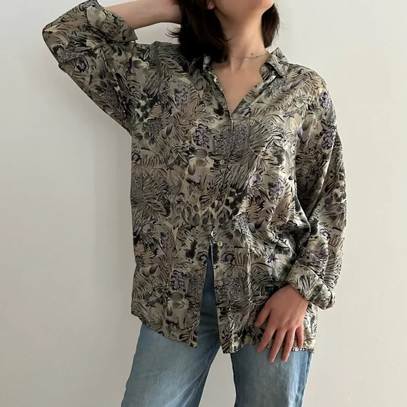 VINTAGE EVIDENCE 100% SILK PATTERNED  BLOUSE - M - Picture 10 of 16